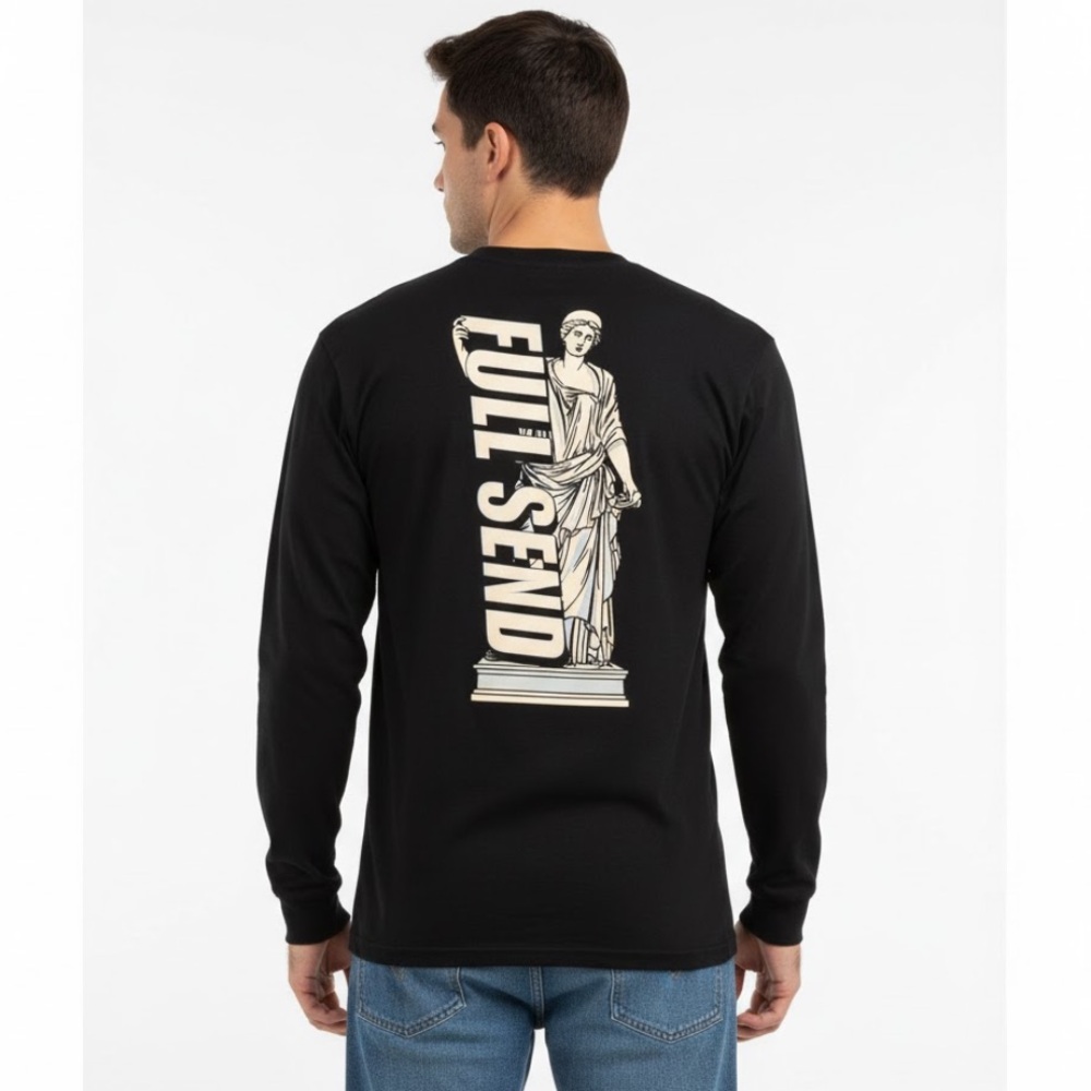 Full Send Statue Long Sleeve Tee in Navy Blue - Size Large